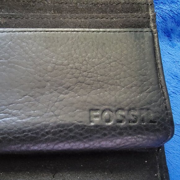 Fossil Maddox Snap Soft Black Pebbled Leather Wallet Trifold - Picture 4 of 6